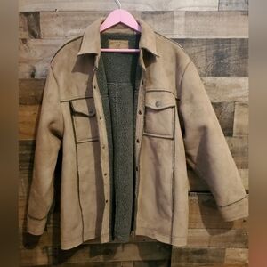 North River Outfitters Faux Suede Brown Sherpa Lined Chore Coat Jacket Winter XL